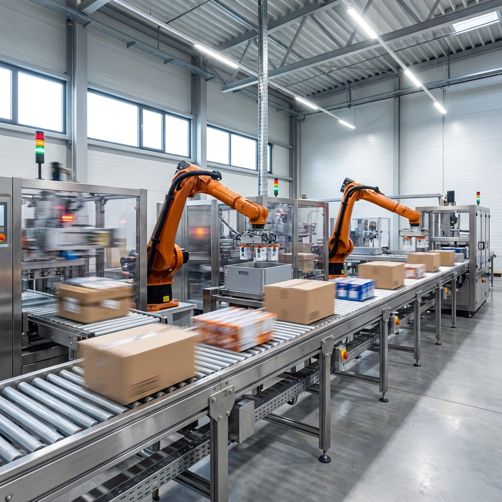 자동화된 포장 라인이 가동 중인 생산 현장